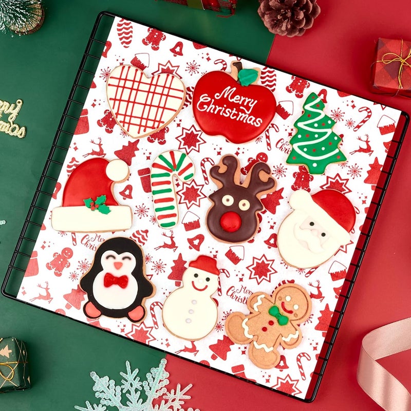 Ocmoiy 100 Sheets Christmas Wax Paper 10" x 10" Sandwich Wrapping Paper, Colored Decorative Deli Parchment Food Basket Liners for Wrapping Holiday Treats, Candy, Cookies (Red Christmas Pattern) - Image 5